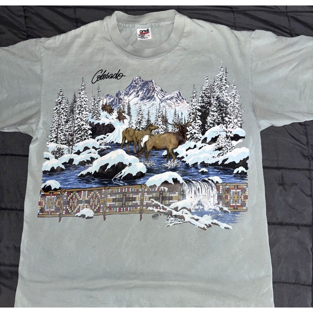 VTG 90's Image West 1994 Anvil Colorado Elk T-Shirt Size Large Single Stitch USA - Picture 3 of 6